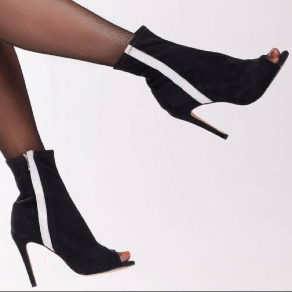 Burju Shoes “Speechless” Vegan Suede Open Toe Dance Booties w/ Street Soles